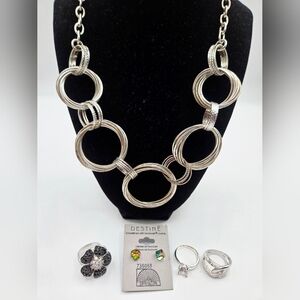 LOT of Fashion Jewelry Silver Tone NWT Crystal Earrings Rings Necklace